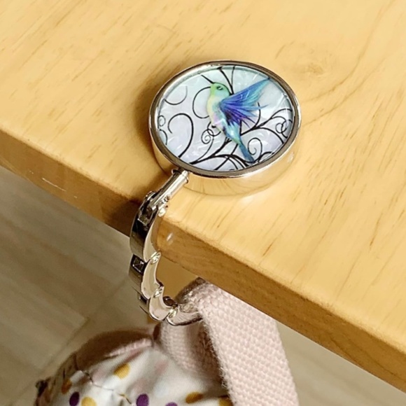 Hummingbird Silver Compact Purse Hook for Table Handbag Holder Hanger & Dustbag - Picture 7 of 9